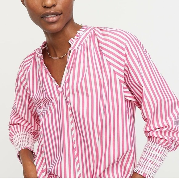 J. Crew Smocked-cuff popover top in stripe Pink Striped Camisole - Picture 4 of 4